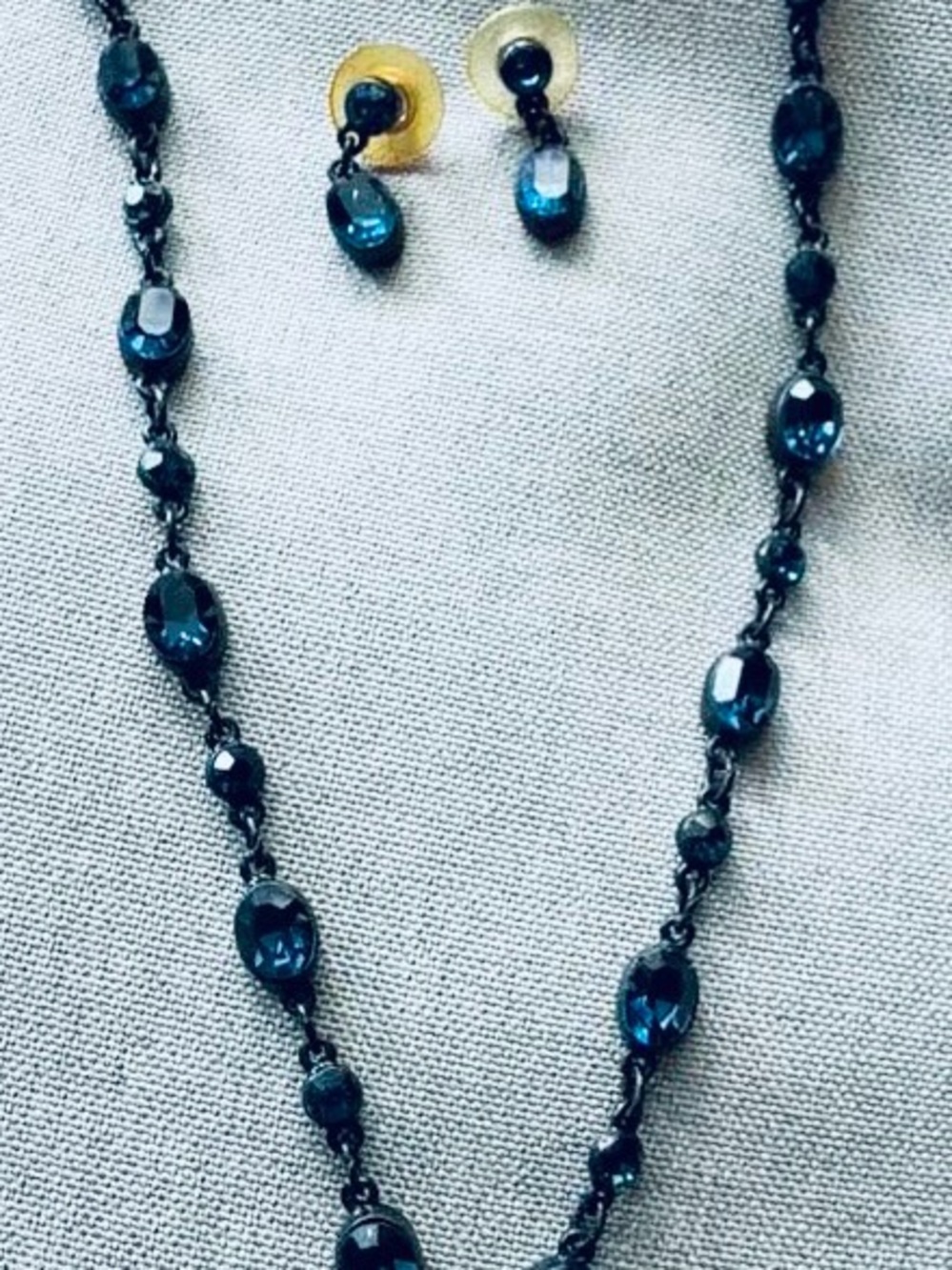Dark Blue Faceted Bead Necklace and Earring Set